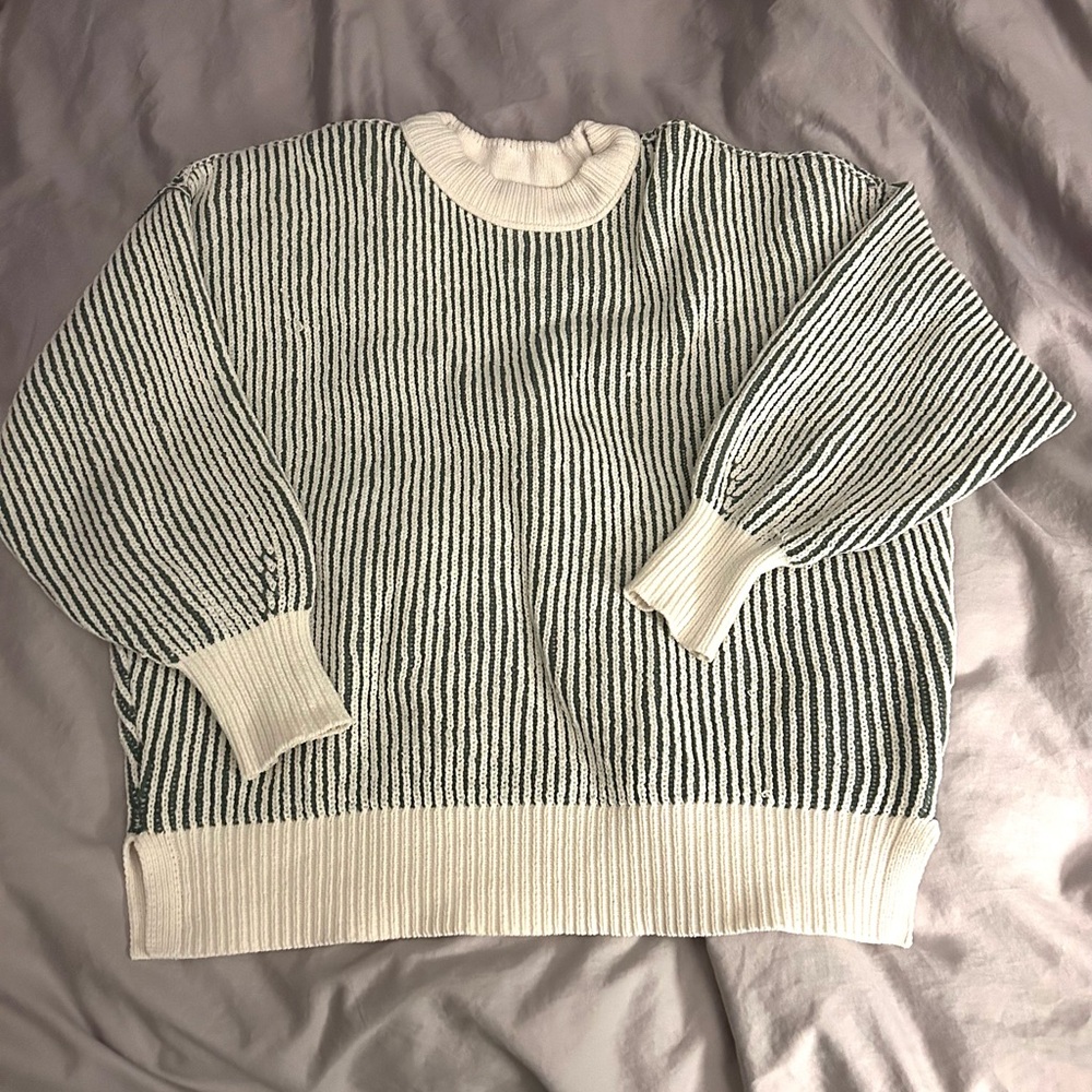 Aerie Green and White Knit Sweater